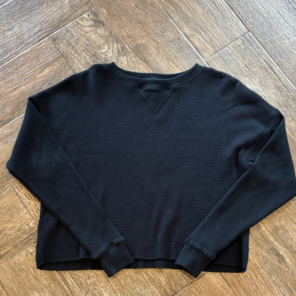 Abercrombie & Fitch Black Waffle Crewneck Sweater - Women